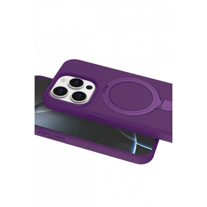 HarmonyAura Apple iPhone 14 Pro Max Regal Magsafe Standlı Kapak - Derin Mor