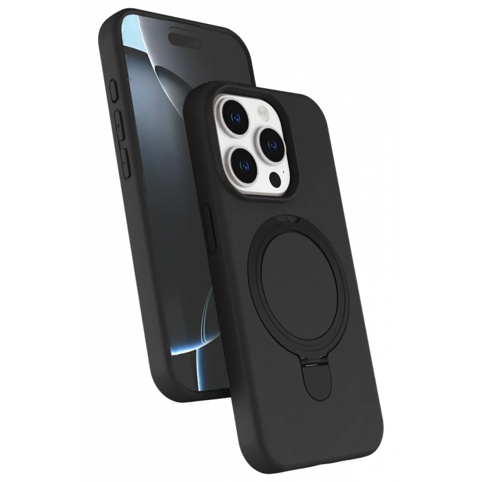 HarmonyAura Apple iPhone 14 Pro Max Regal Magsafe Standlı Kapak - Siyah