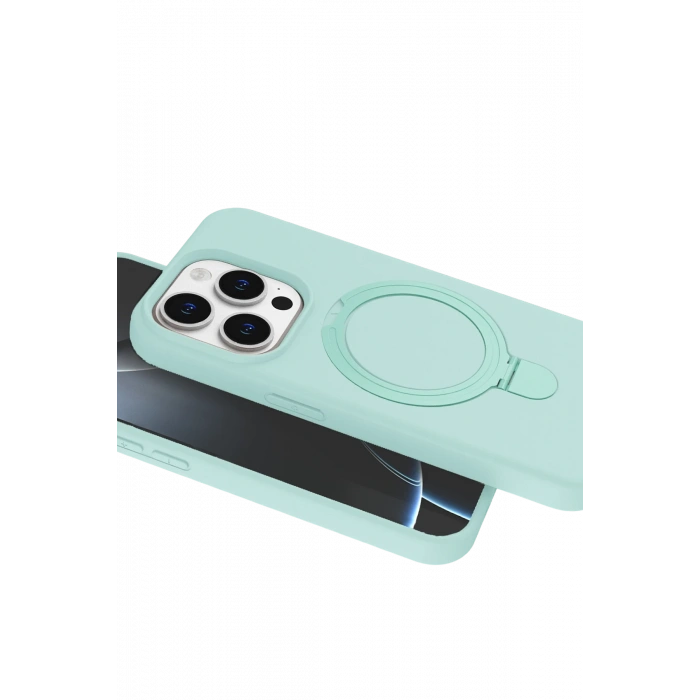 HarmonyAura Apple iPhone 14 Pro Max Regal Magsafe Standlı Kapak - Su Yeşili