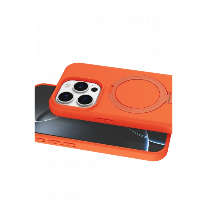 HarmonyAura Apple iPhone 14 Pro Max Regal Magsafe Standlı Kapak - Turuncu