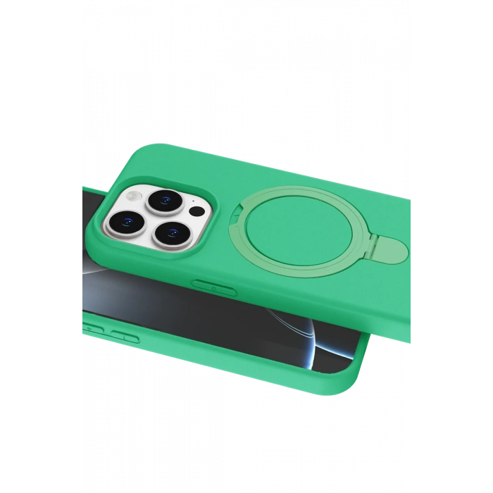 HarmonyAura Apple iPhone 14 Pro Max Regal Magsafe Standlı Kapak - Yeşil