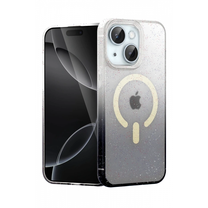 HarmonyAura Apple iPhone 14 Pummel Shiny Magsafe Kapak - Siyah