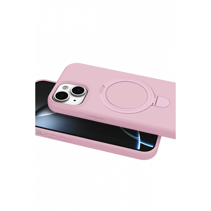 HarmonyAura Apple iPhone 14 Regal Magsafe Standlı Kapak - Açık Pembe