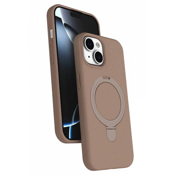 HarmonyAura Apple iPhone 14 Regal Magsafe Standlı Kapak - Çöl Titanyum