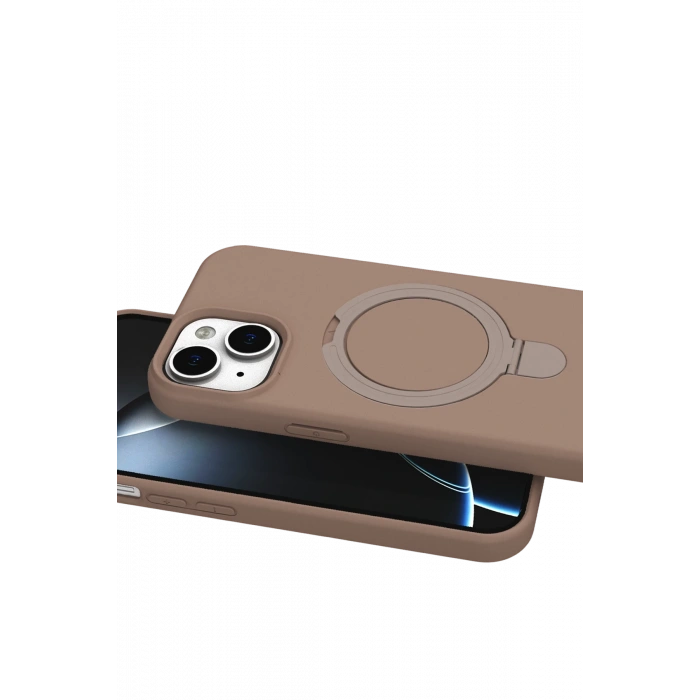 HarmonyAura Apple iPhone 14 Regal Magsafe Standlı Kapak - Çöl Titanyum