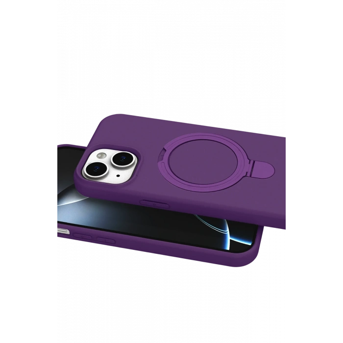 HarmonyAura Apple iPhone 14 Regal Magsafe Standlı Kapak - Derin Mor