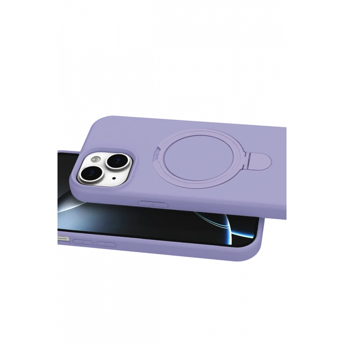 HarmonyAura Apple iPhone 14 Regal Magsafe Standlı Kapak - Lila