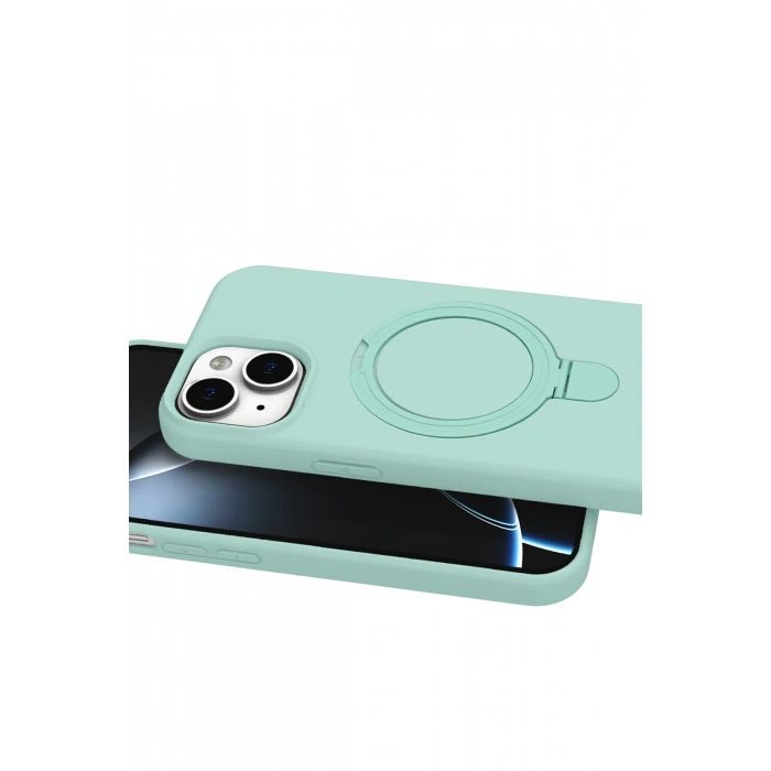 HarmonyAura Apple iPhone 14 Regal Magsafe Standlı Kapak - Su Yeşili