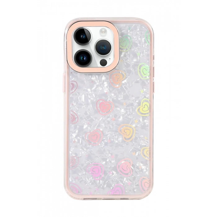 HarmonyAura Apple iPhone 15 Lumi Desenli Kapak - Pembe