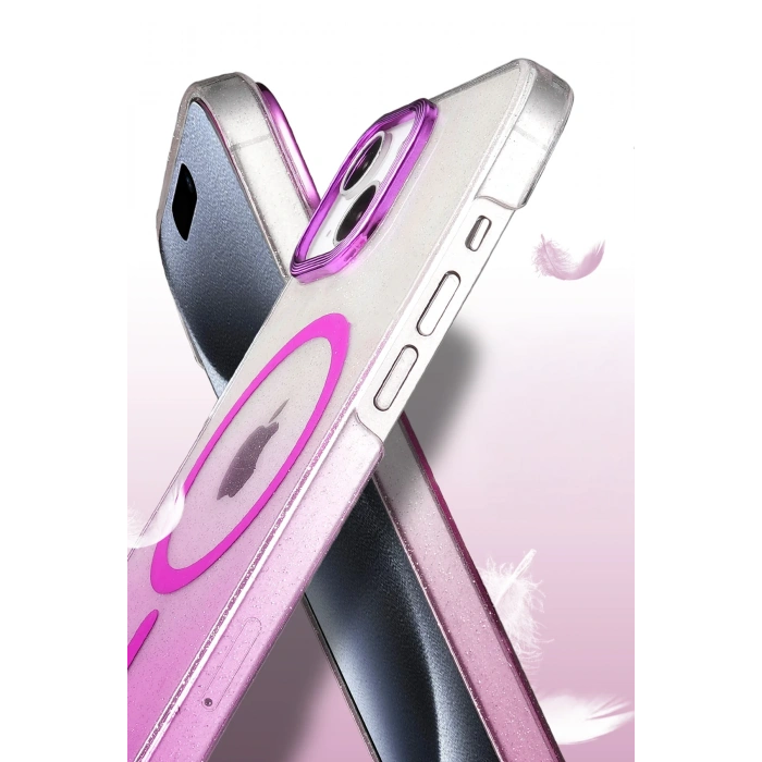 HarmonyAura Apple iPhone 15 Plus Glossy Magsafe Kapak - Pembe