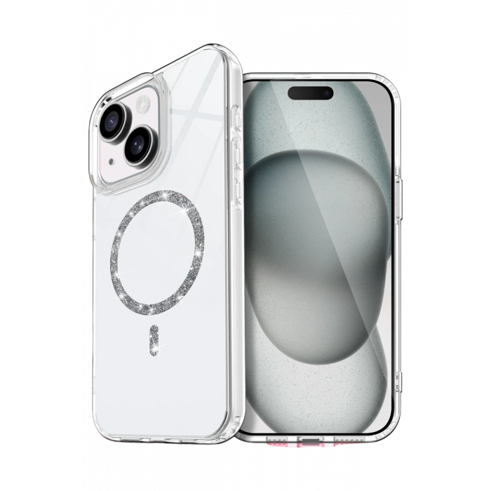 HarmonyAura Apple iPhone 15 Plus Live Diamond Magsafe Kapak - Şeffaf