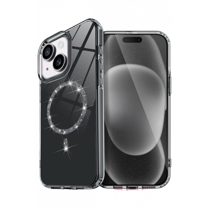 HarmonyAura Apple iPhone 15 Plus Live Diamond Magsafe Kapak - Siyah
