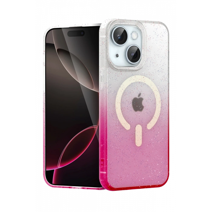 HarmonyAura Apple iPhone 15 Plus Pummel Shiny Magsafe Kapak - Pembe