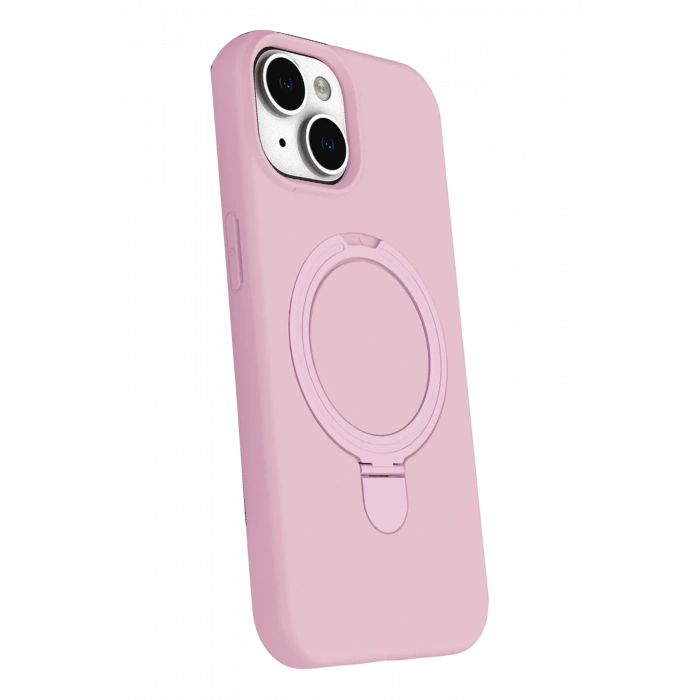 HarmonyAura Apple iPhone 15 Plus Regal Magsafe Standlı Kapak - Açık Pembe