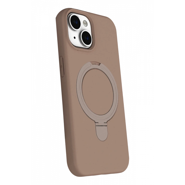 HarmonyAura Apple iPhone 15 Plus Regal Magsafe Standlı Kapak - Çöl Titanyum