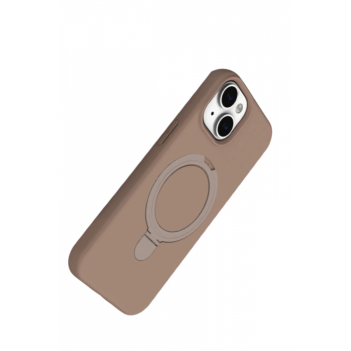 HarmonyAura Apple iPhone 15 Plus Regal Magsafe Standlı Kapak - Çöl Titanyum