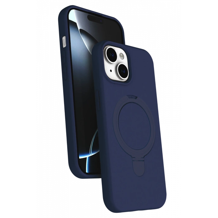 HarmonyAura Apple iPhone 15 Plus Regal Magsafe Standlı Kapak - Lacivert