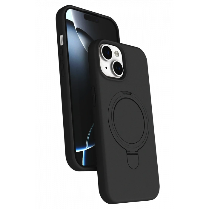 HarmonyAura Apple iPhone 15 Plus Regal Magsafe Standlı Kapak - Siyah