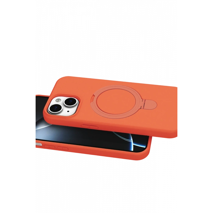 HarmonyAura Apple iPhone 15 Plus Regal Magsafe Standlı Kapak - Turuncu