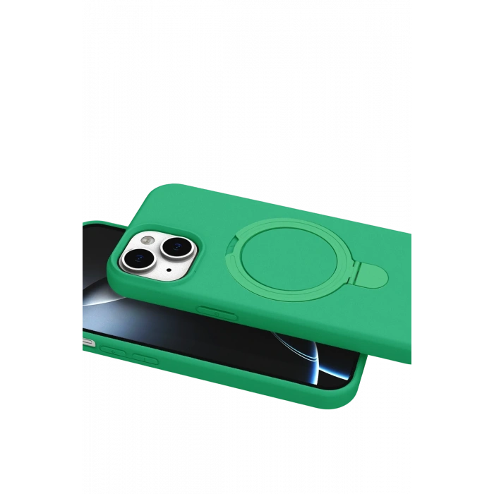 HarmonyAura Apple iPhone 15 Plus Regal Magsafe Standlı Kapak - Yeşil