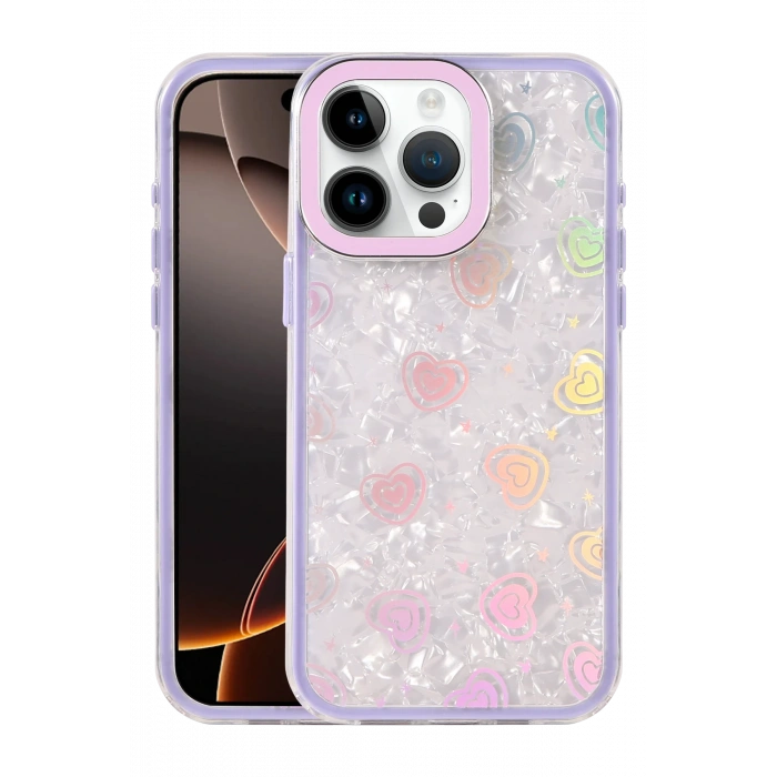 HarmonyAura Apple iPhone 15 Pro Max Lumi Desenli Kapak - Mor