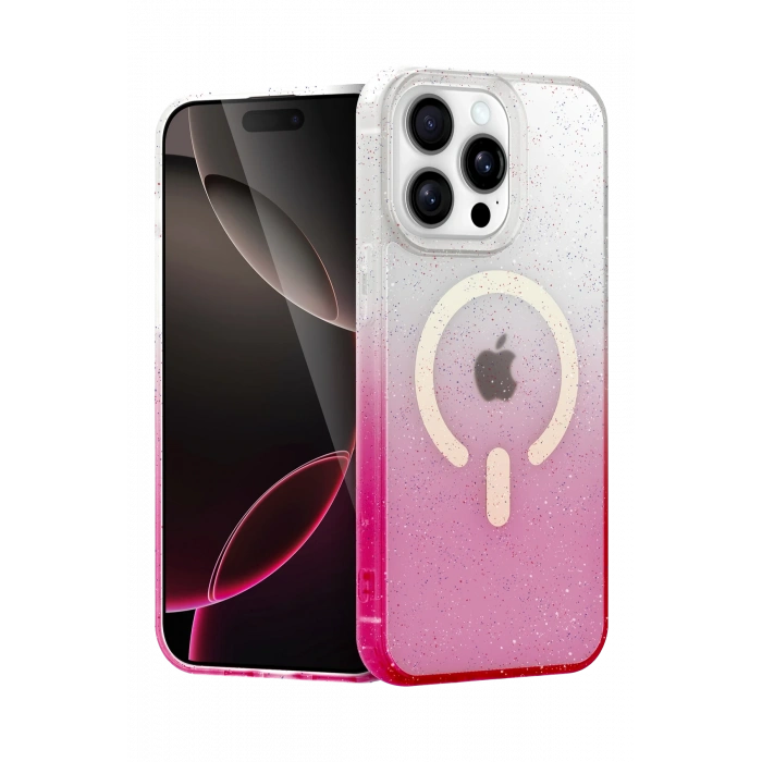 HarmonyAura Apple iPhone 15 Pro Max Pummel Shiny Magsafe Kapak - Pembe