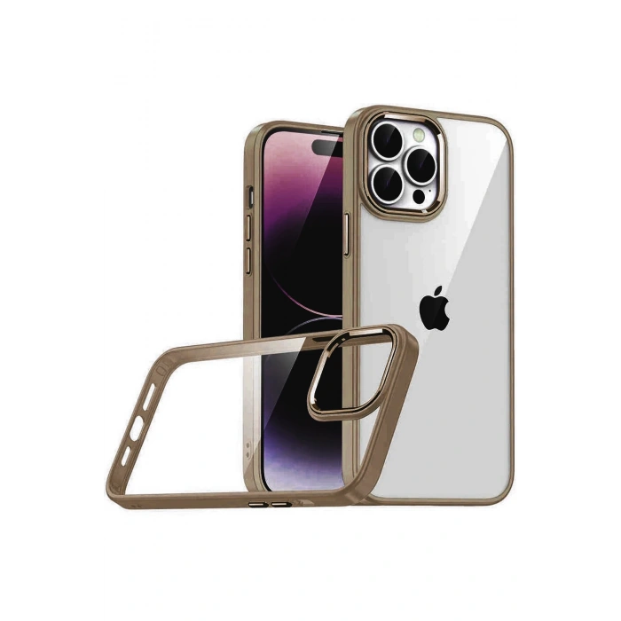 HarmonyAura Apple iPhone 15 Pro Max Razer Lensli Silikon - Çöl Titanyum