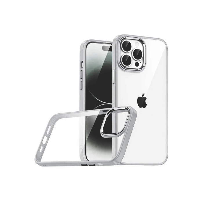 HarmonyAura Apple iPhone 15 Pro Max Razer Lensli Silikon - Gümüş