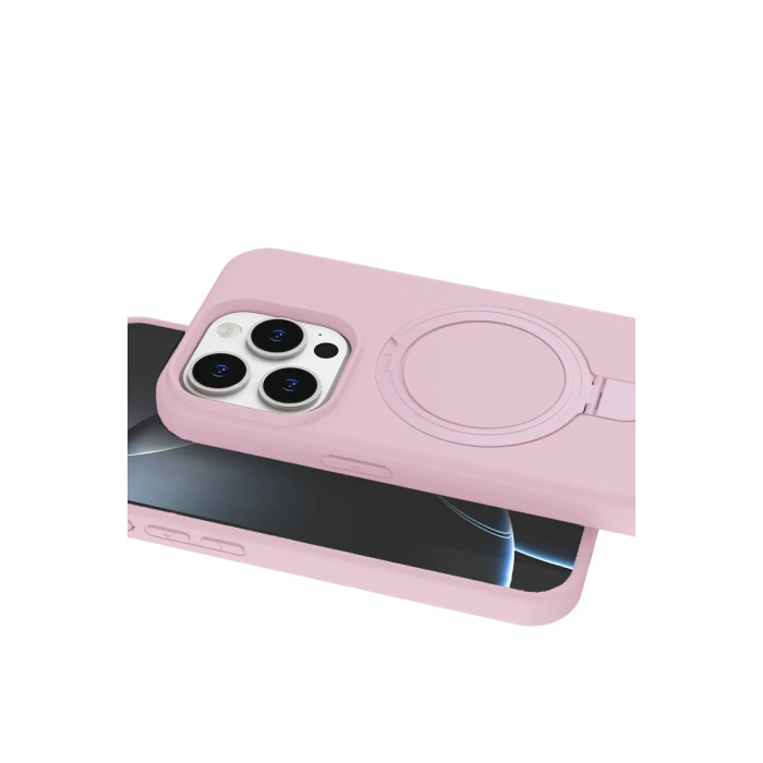 HarmonyAura Apple iPhone 15 Pro Max Regal Magsafe Standlı Kapak - Açık Pembe
