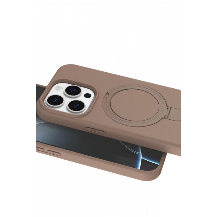 HarmonyAura Apple iPhone 15 Pro Max Regal Magsafe Standlı Kapak - Çöl Titanyum