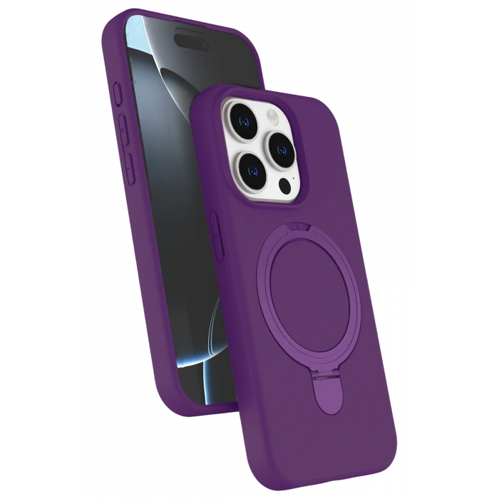 HarmonyAura Apple iPhone 15 Pro Max Regal Magsafe Standlı Kapak - Derin Mor