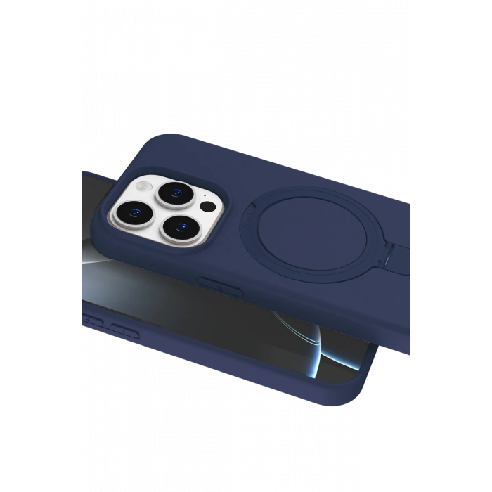 HarmonyAura Apple iPhone 15 Pro Max Regal Magsafe Standlı Kapak - Lacivert