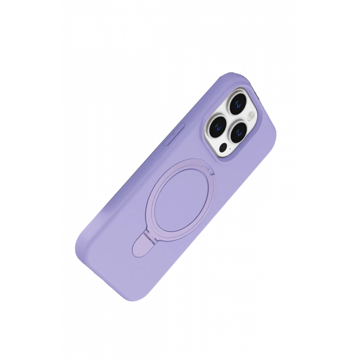 HarmonyAura Apple iPhone 15 Pro Max Regal Magsafe Standlı Kapak - Lila