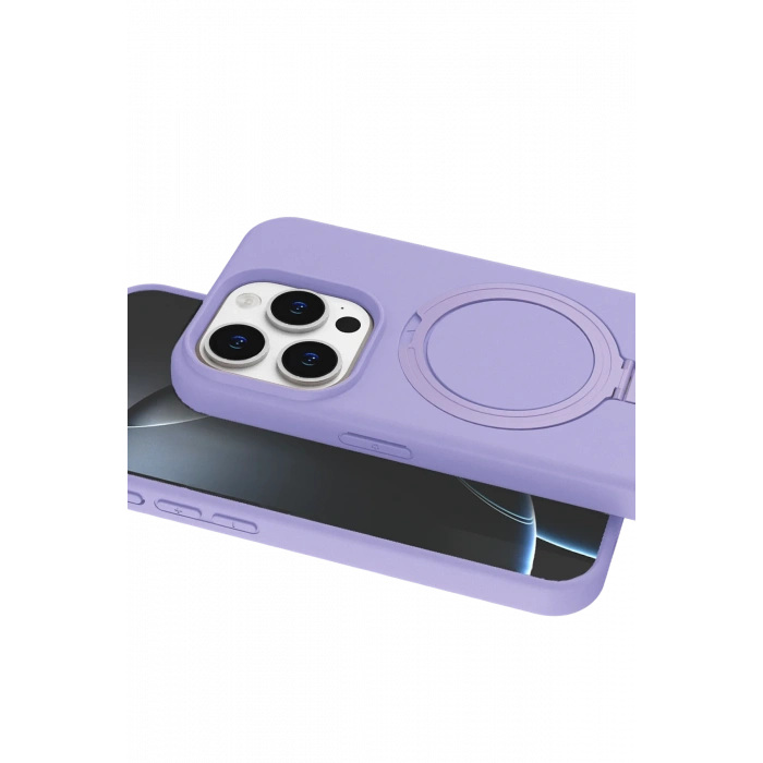 HarmonyAura Apple iPhone 15 Pro Max Regal Magsafe Standlı Kapak - Lila