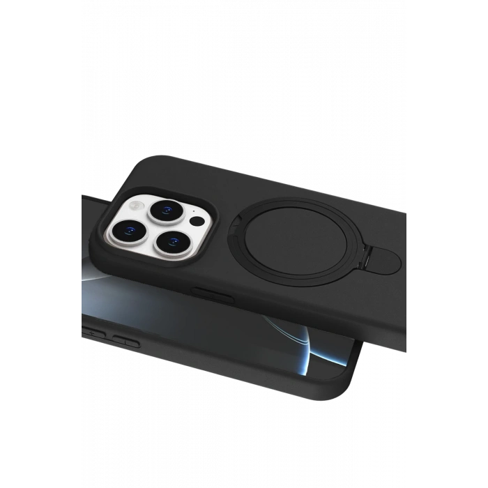 HarmonyAura Apple iPhone 15 Pro Max Regal Magsafe Standlı Kapak - Siyah