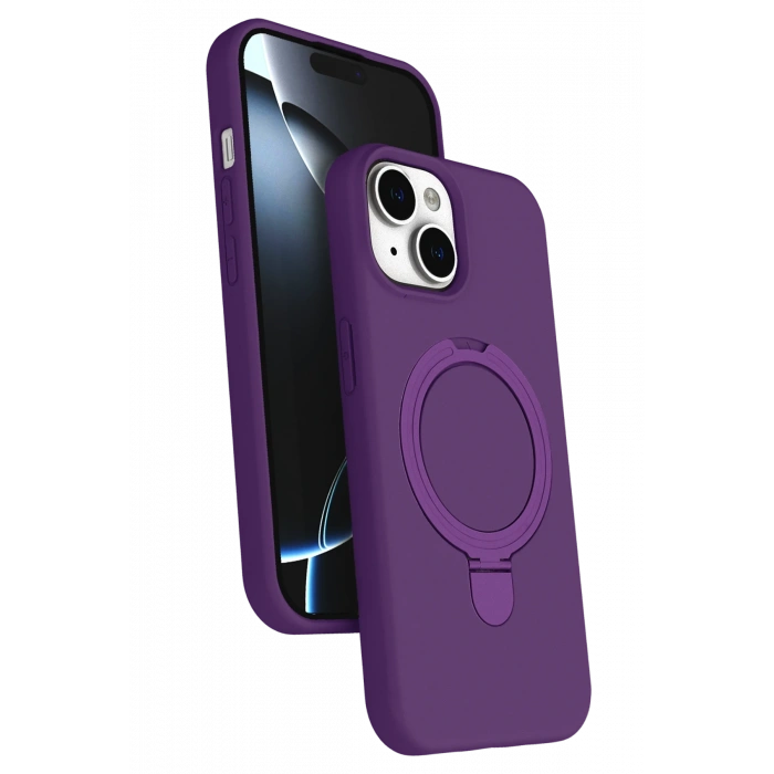 HarmonyAura Apple iPhone 15 Regal Magsafe Standlı Kapak - Derin Mor