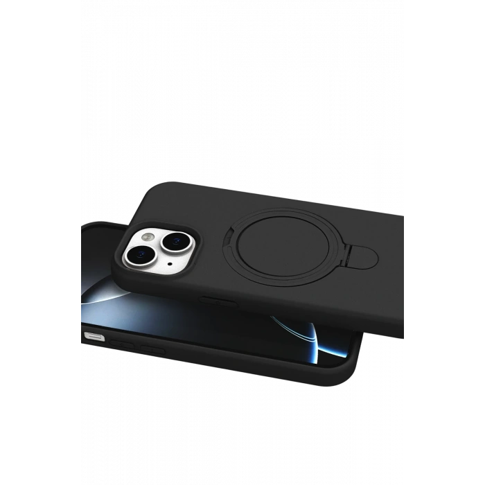 HarmonyAura Apple iPhone 15 Regal Magsafe Standlı Kapak - Siyah