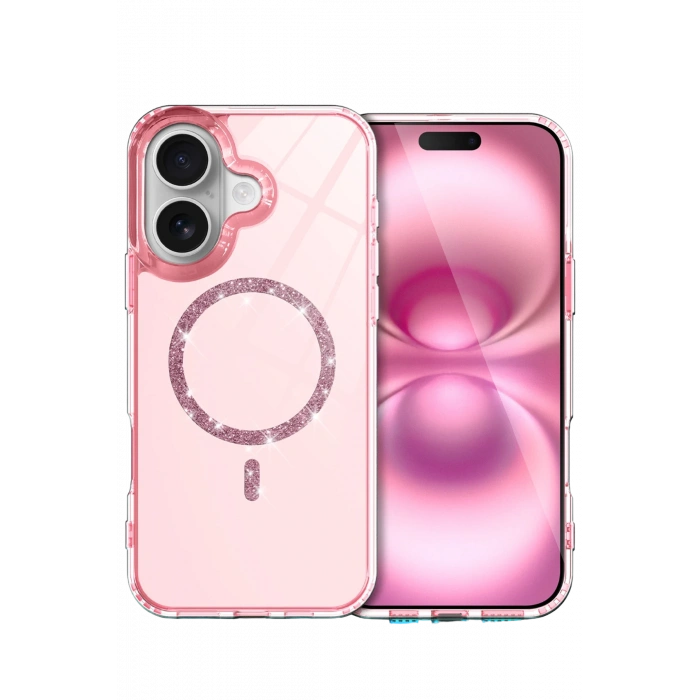 HarmonyAura Apple iPhone 16 Live Diamond Magsafe Kapak - Pembe