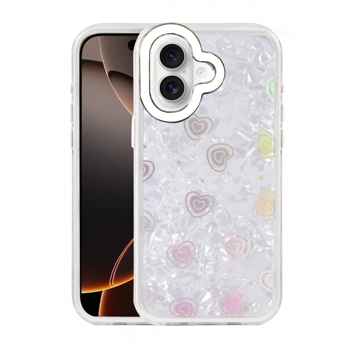 HarmonyAura Apple iPhone 16 Lumi Desenli Kapak - Beyaz