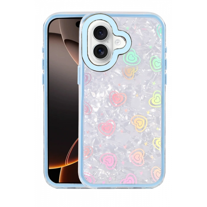 HarmonyAura Apple iPhone 16 Lumi Desenli Kapak - Mavi