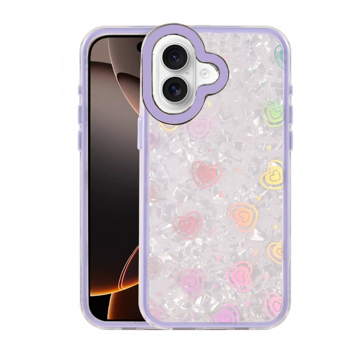 HarmonyAura Apple iPhone 16 Lumi Desenli Kapak - Mor