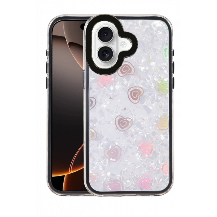 HarmonyAura Apple iPhone 16 Lumi Desenli Kapak - Siyah