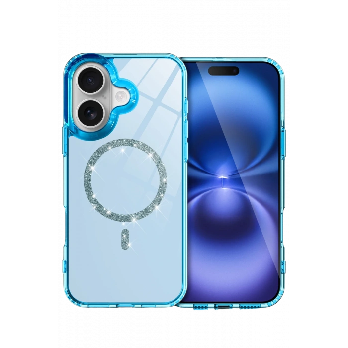 HarmonyAura Apple iPhone 16 Plus Live Diamond Magsafe Kapak - Mavi