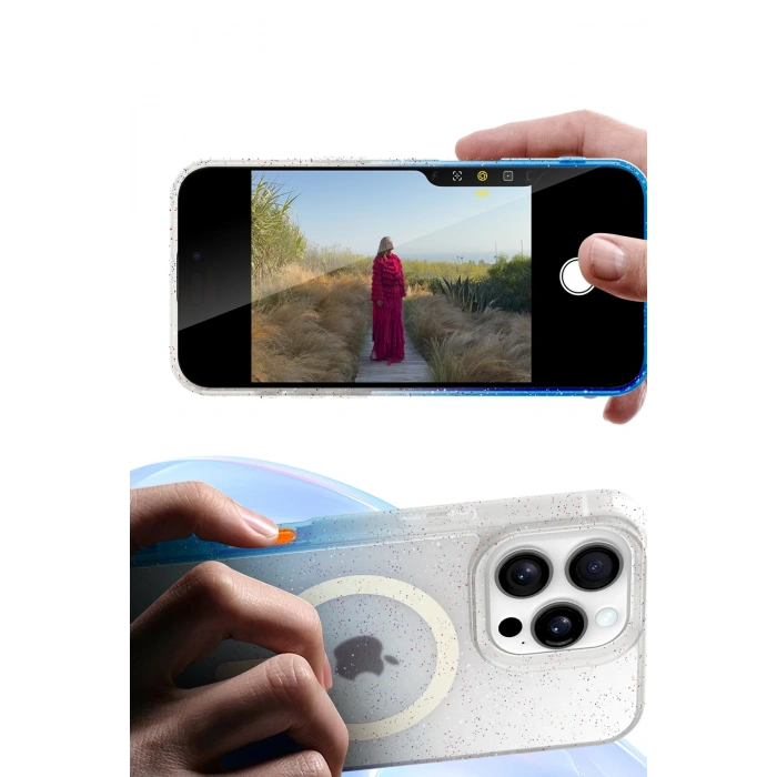 HarmonyAura Apple iPhone 16 Plus Pummel Shiny Magsafe Kapak - Mavi