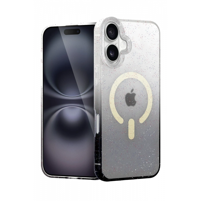 HarmonyAura Apple iPhone 16 Plus Pummel Shiny Magsafe Kapak - Siyah