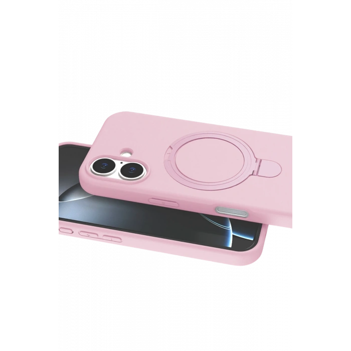 HarmonyAura Apple iPhone 16 Plus Regal Magsafe Standlı Kapak - Açık Pembe