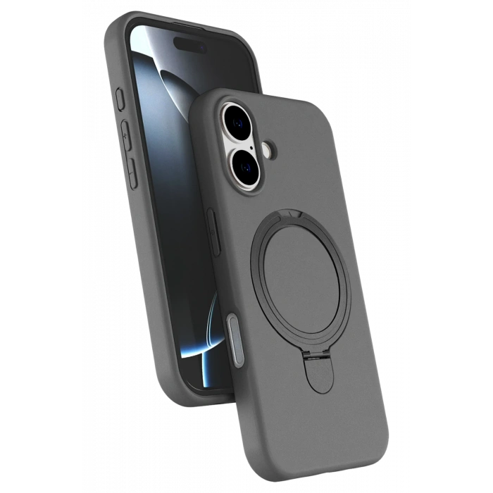 HarmonyAura Apple iPhone 16 Plus Regal Magsafe Standlı Kapak - Titan Gri