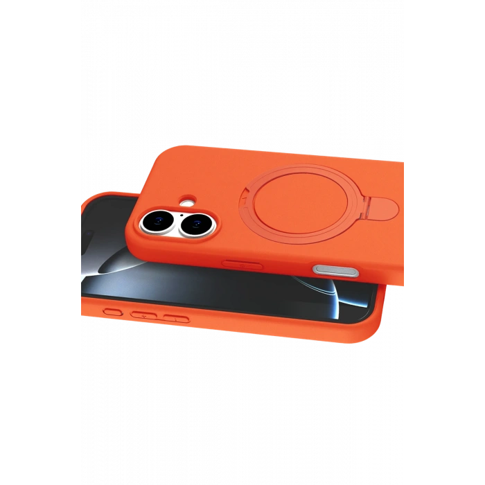 HarmonyAura Apple iPhone 16 Plus Regal Magsafe Standlı Kapak - Turuncu