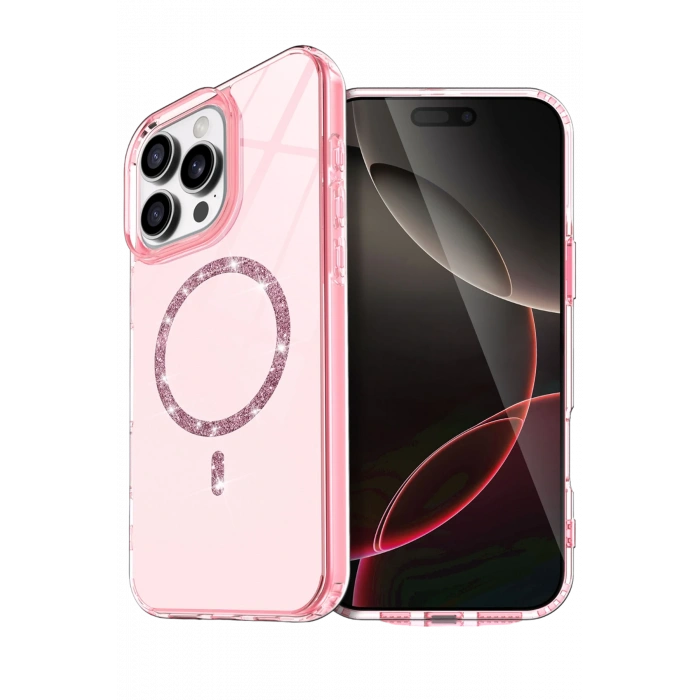 HarmonyAura Apple iPhone 16 Pro Max Live Diamond Magsafe Kapak - Pembe