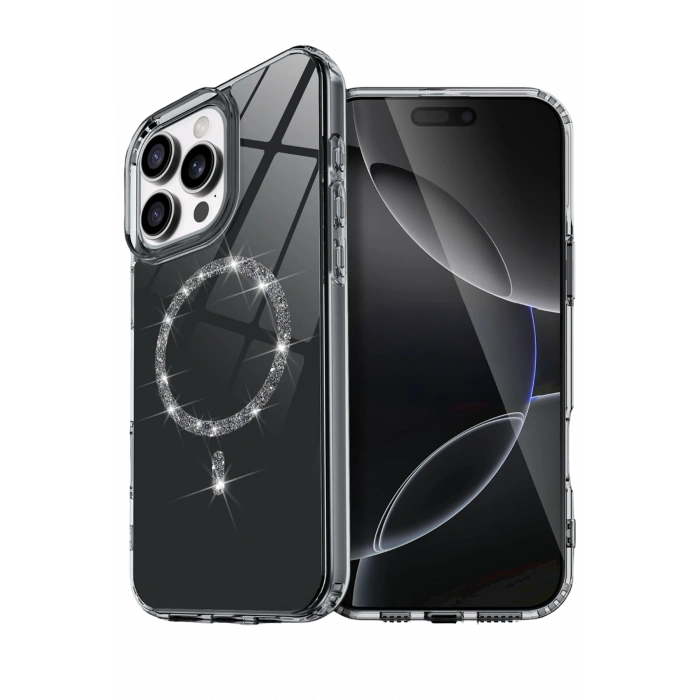 HarmonyAura Apple iPhone 16 Pro Max Live Diamond Magsafe Kapak - Siyah